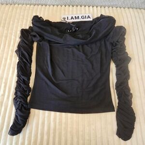 I.AM.GIA Women's Top‎ XS Quartz Black Ruched Off-Shoulder NWT